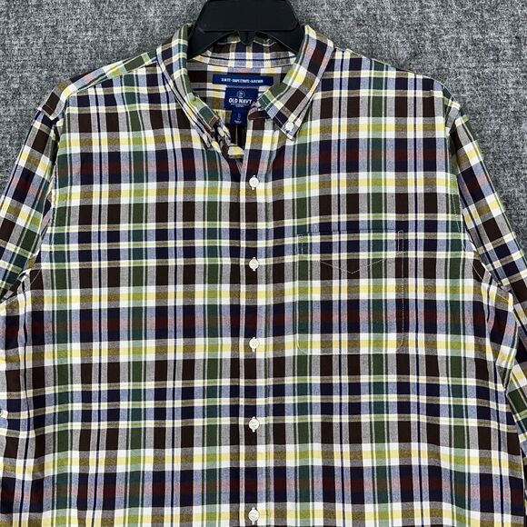Old Navy Shirt Mens Extra Large Slim Fit Woven Oxford Regular Plaid Button-Front - Picture 3 of 12